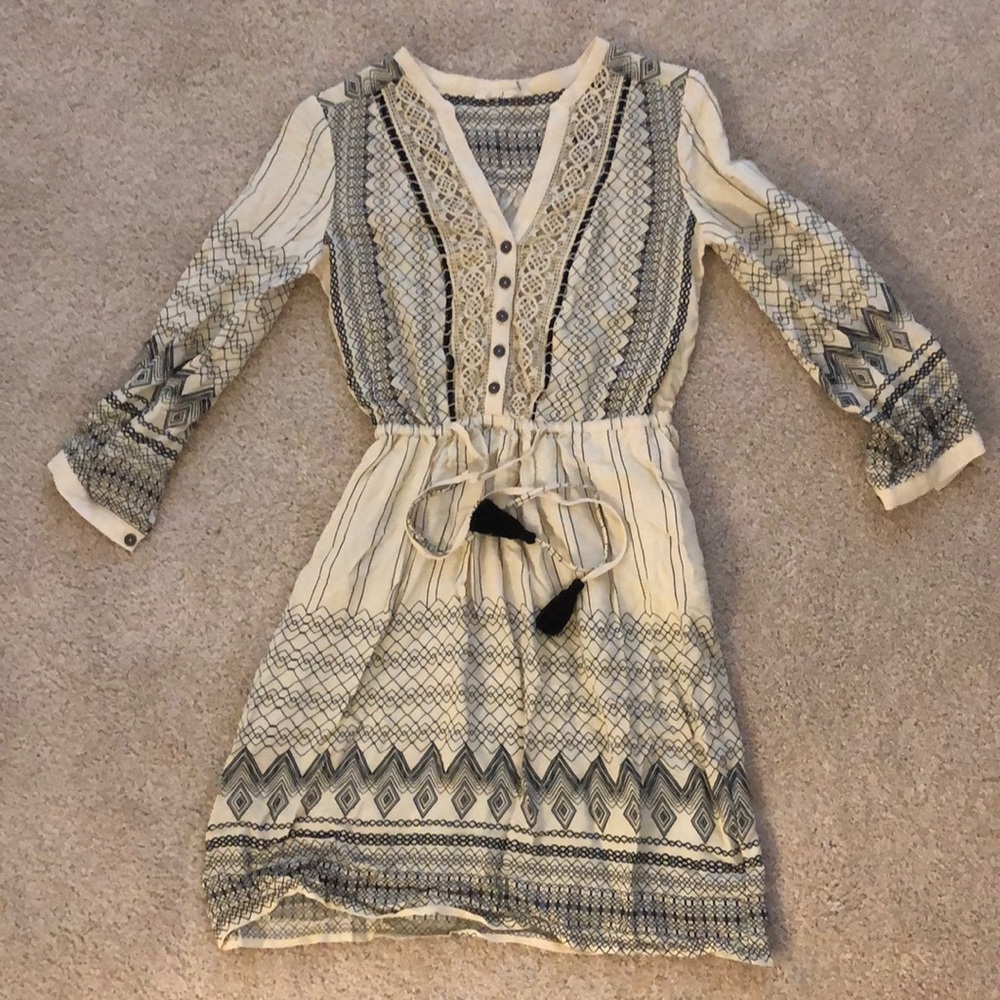 Cream and Black Patterned Dress